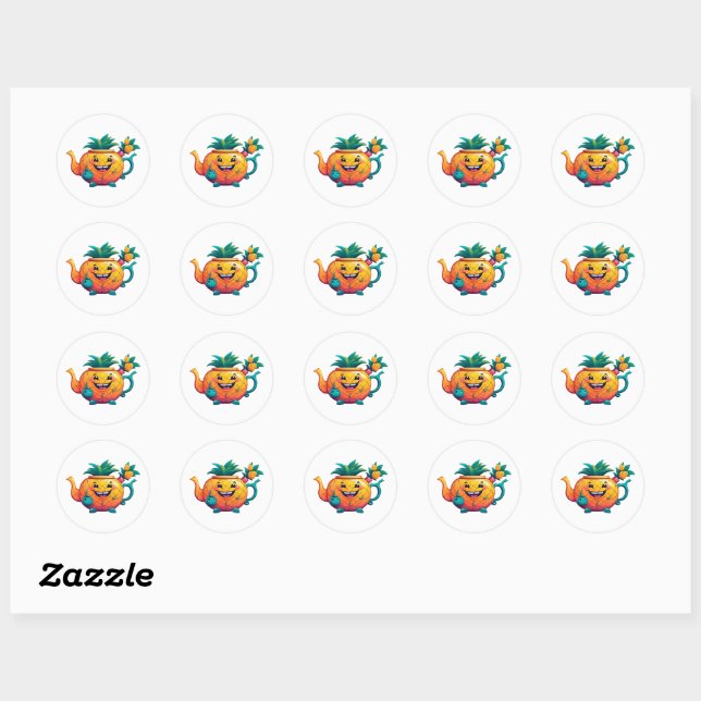 The Happy & Prosperous Pineapple Teapot Classic Round Sticker (Sheet)