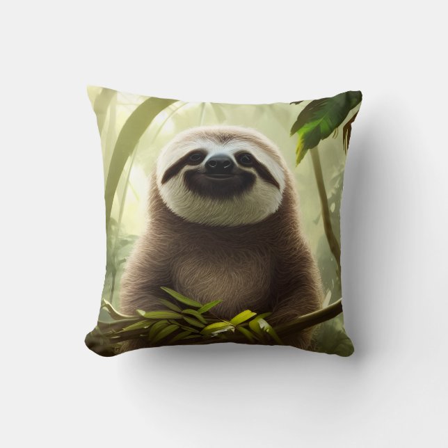The Happy Sloth Digital Art  Cushion (Front)