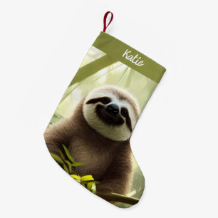 The Happy Sloth Digital Art Personalised Small Christmas Stocking