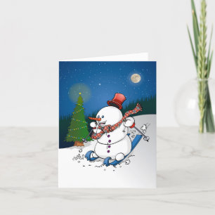 The happy snowman on skis holiday card