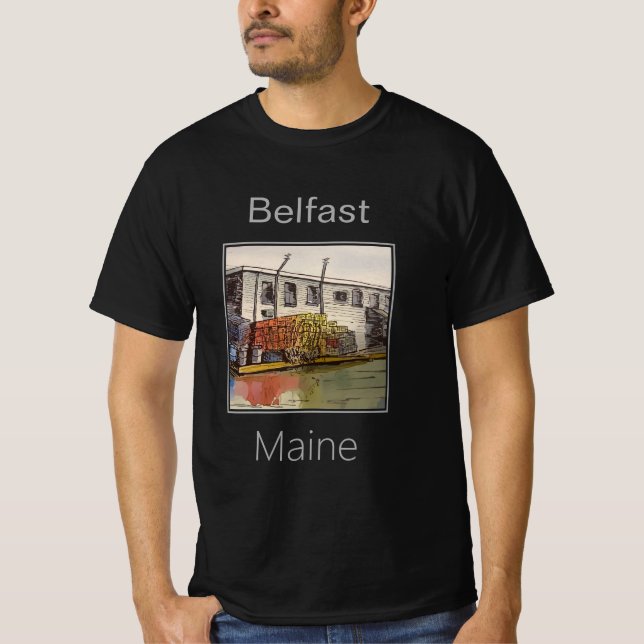 The Harbour and Lobster Traps at Belfast, Maine T-Shirt (Front)