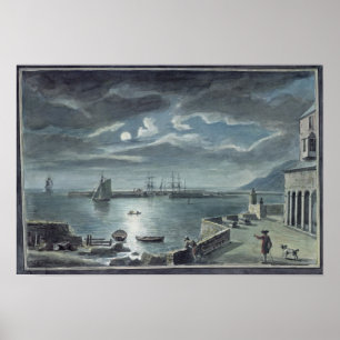 The Harbour and the Cobb, Lyme Regis by Moonlight Poster