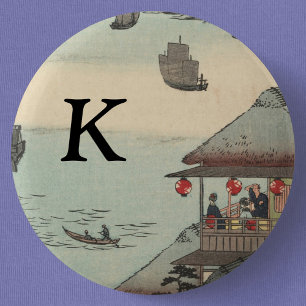 The Harbour at Kanagawa, Japan: Monogram 6 Cm Round Badge