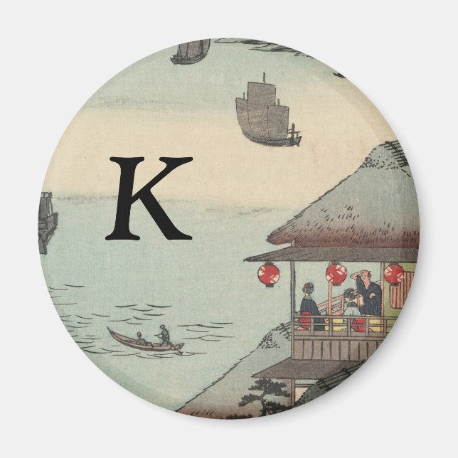 The Harbour at Kanagawa, Japan: Monogram Initial Magnet (Front)