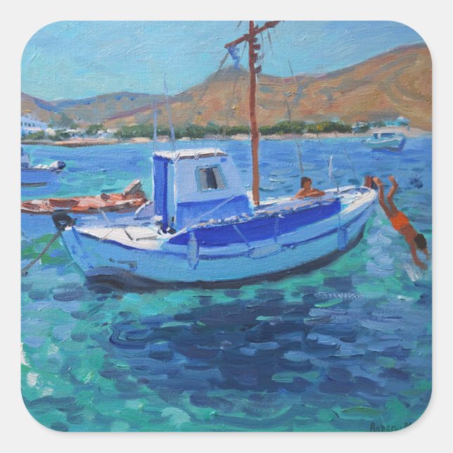 The harbour Tinos  2012 Square Sticker (Front)