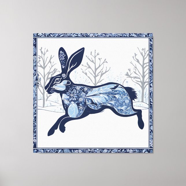 The Hares Winter's Whimsical Wandering Canvas Print (Front)