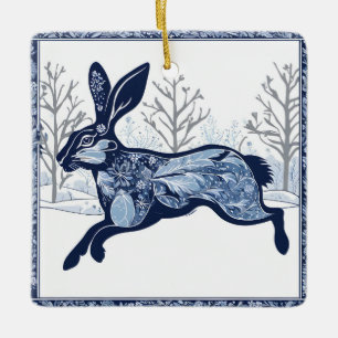 The Hares Winter's Whimsical Wandering Ceramic Ornament
