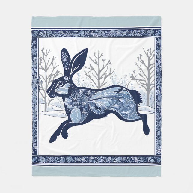 The Hares Winter's Whimsical Wandering Fleece Blanket (Front)