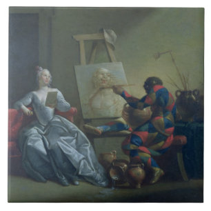 The Harlequin Painter, c.1742 (oil on canvas) Tile