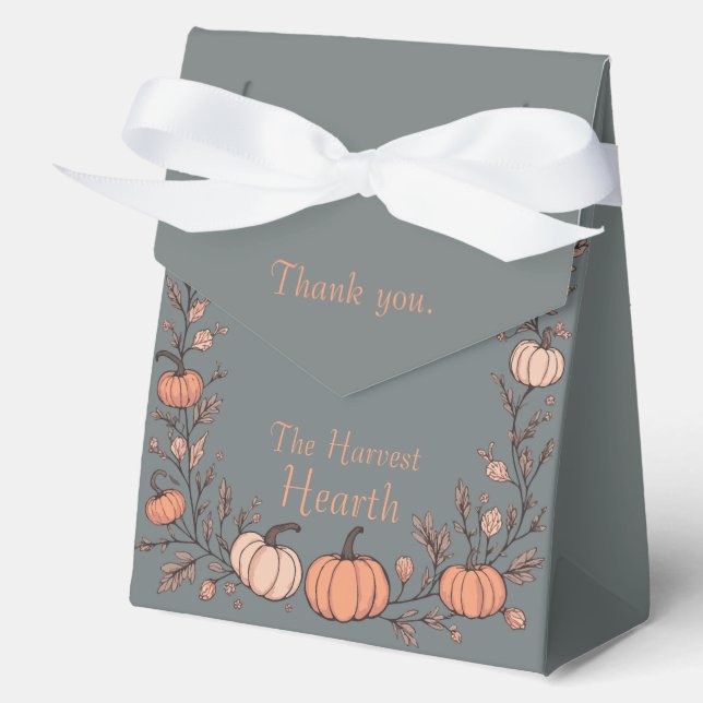 The Harvest Hearth (Grey) Favour Box (Front)