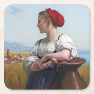 The Harvester, Bouguereau Square Paper Coaster