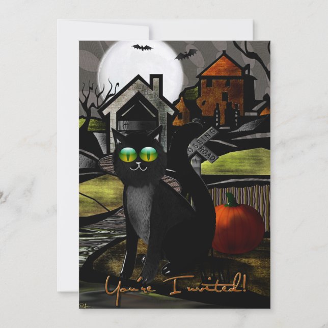 The Haunted Hills Folk Art HALLOWEEN Invitation (Front)