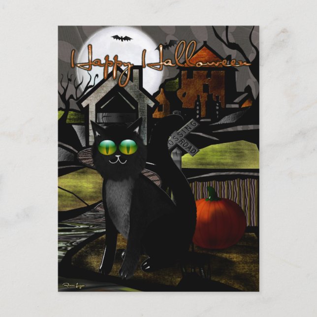 The Haunted Hills Folk Art HALLOWEEN Postcard (Front)