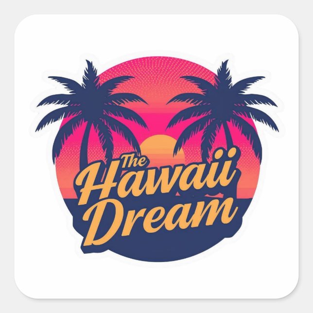 The Hawaii Dream American Retro Sunset Square Sticker (Front)