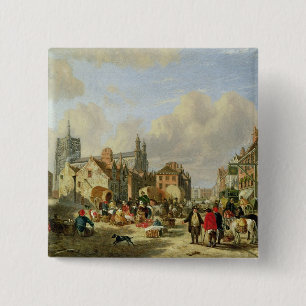 The Haymarket, Norwich, 1825 (oil on panel) 15 Cm Square Badge