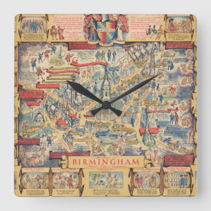 The Heart of Birmingham, England Map Square Wall Clock