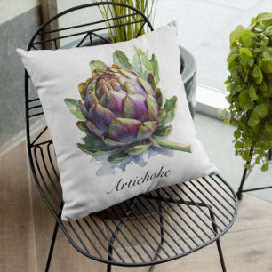 The Heart of the Garden: Artichoke in Watercolor Cushion