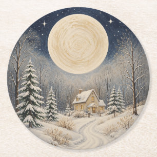 The Hearth of Winter's Glow Round Paper Coaster