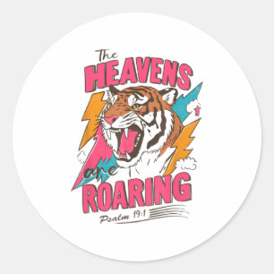 The Heavens Are Roaring Psalm 19_1, Retro Tiger Gr Classic Round Sticker