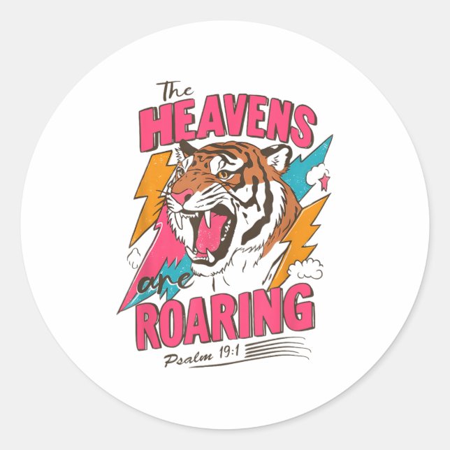 The Heavens Are Roaring Psalm 19_1, Retro Tiger Gr Classic Round Sticker (Front)