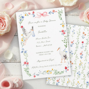The Heirloom Rose & Ribbon Signature Stork Invitation