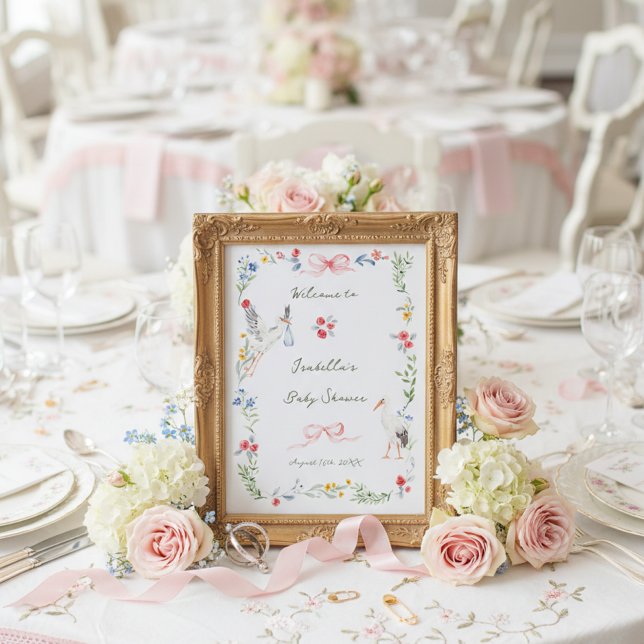 The Heirloom Rose & Ribbon Signature Stork Welcome Poster (Creator Uploaded)