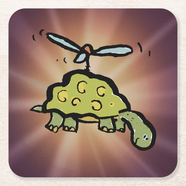 the helicopter tortoise square paper coaster (Front)