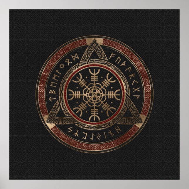 The Helm of Awe  Black and Red Leather and gold Poster (Front)