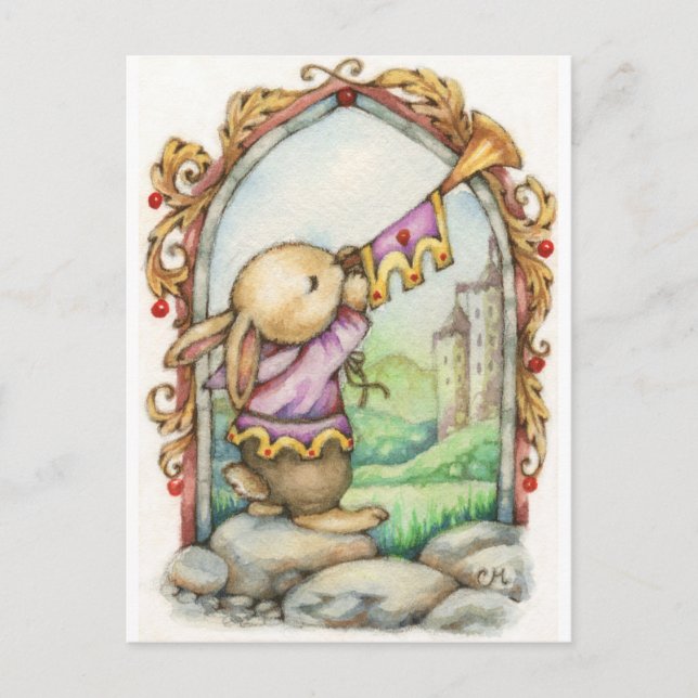 The Herald - Cute Mediaeval Rabbit Art Postcard (Front)