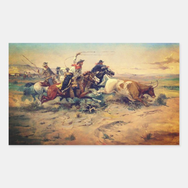 The Herd Quitter (by C. M. Russell, c. 1897) Rectangular Sticker (Front)