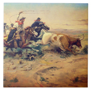 The Herd Quitter (by C. M. Russell, c. 1897) Tile