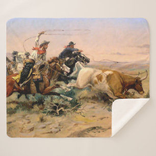 “The Herd Quitter” Western Art by Charles M Russel Sherpa Blanket