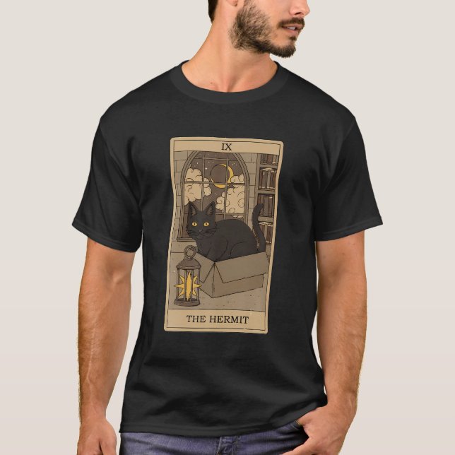 The Hermit Black Cat Tarot Card Reader Gothic Occu T-Shirt (Front)