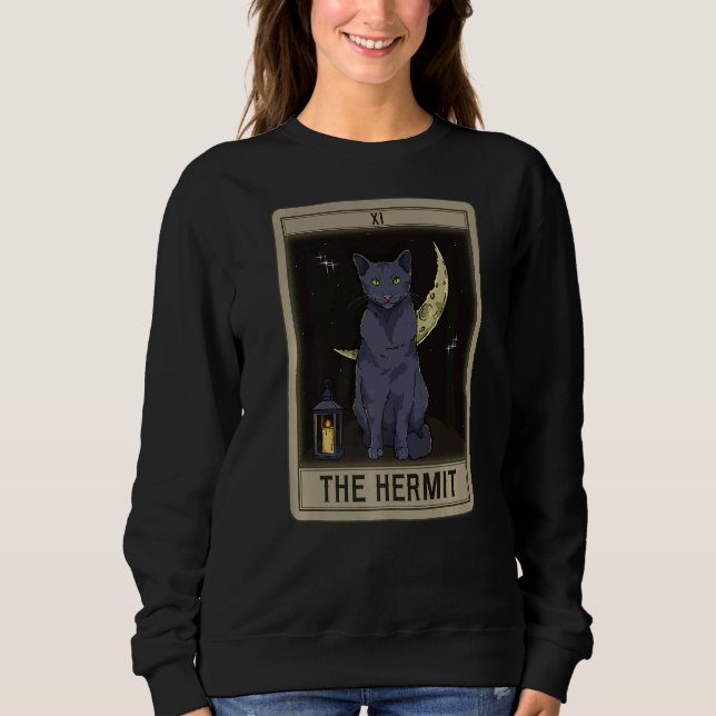 The Hermit Cat Arcana Tarot Card Mystical Wiccan Sweatshirt (Front)