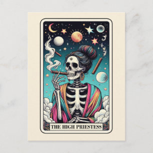 The High Priestess Tarot Art Smoking Skeleton Goth Postcard