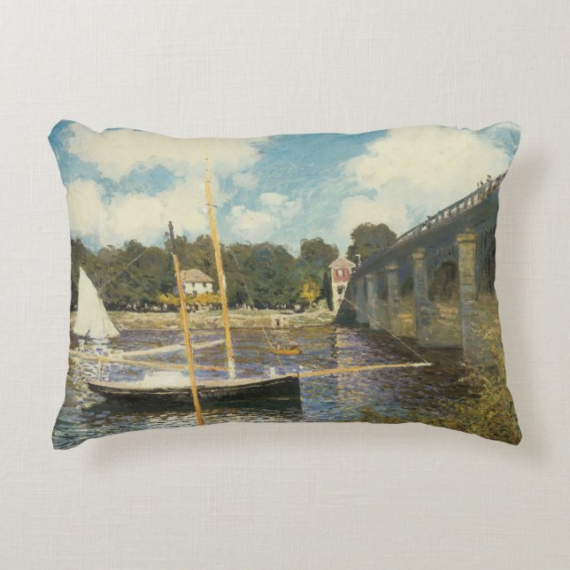 The Highway Bridge at Argenteuil by Claude Monet Decorative Cushion (Front)