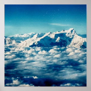 The Himalayas Mountains in Clouds Blue Sky Poster