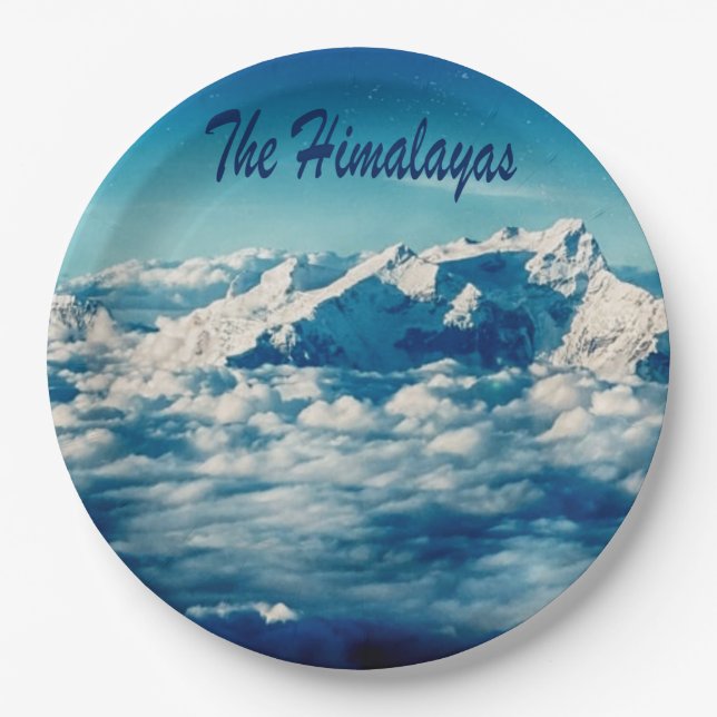 The Himalayas Mountains with Text Paper Plate (Front)
