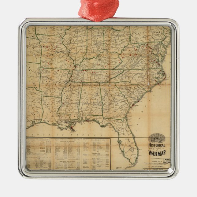 The Historical Civil War Map (1862) Metal Tree Decoration (Front)