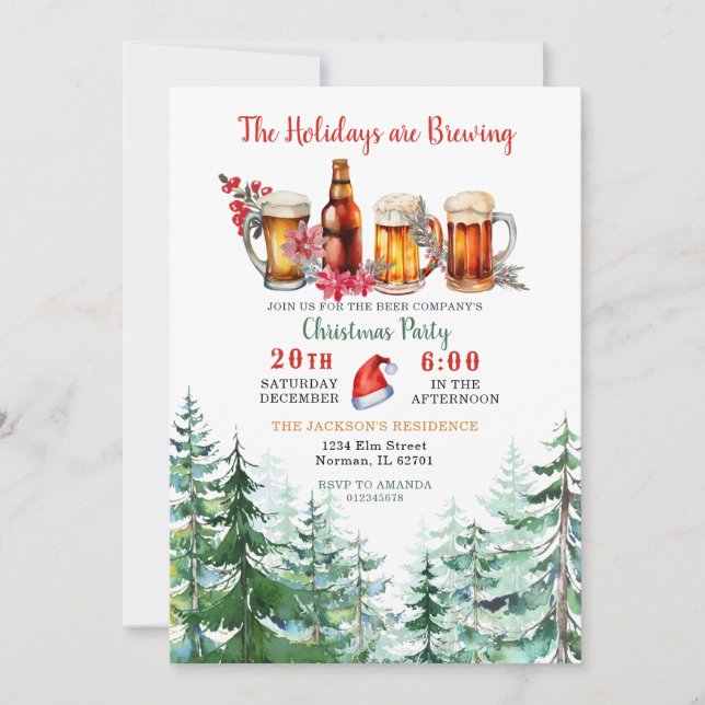 The Holidays Are Brewing Forest Christmas Party Invitation (Front)