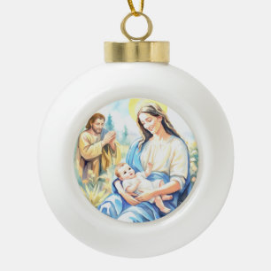 The Holy Family - Nativity Ceramic Ball Christmas Ornament