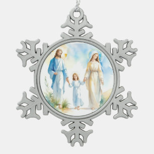 The Holy Family Snowflake Pewter Christmas Ornament