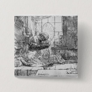 The Holy Family with a cat, 1654 15 Cm Square Badge