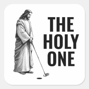 The Holy One - Golfing Jesus Square Sticker
