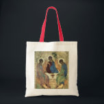The Holy Trinity, 1420s (tempera on panel) Tote Bag<br><div class="desc">Image Collection Number:  BAL39517  The Holy Trinity,  1420s (tempera on panel) (for copy see 40956). Rublev,  Andrei (c.1370-1430) tempera on panel. Tretyakov Gallery,  Moscow,  Russia .  1420</div>