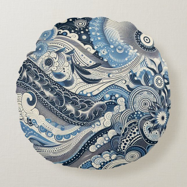 The Home Studio Indigo Bloom  Round Cushion (Front)