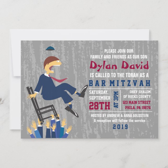 The Hora Chair Dance Bar Bat Mitzvah Invitation (Front)