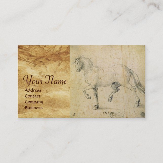 THE HORSE DRAWING ON ANTIQUE PARCHMENT  Monogram Business Card (Front)