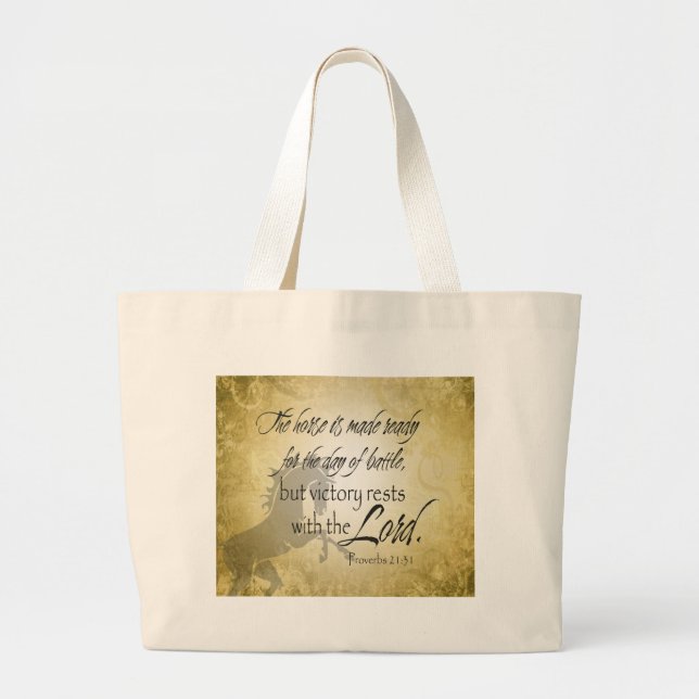 The Horse is made ready Proverbs 21:31 Scripture Large Tote Bag (Front)