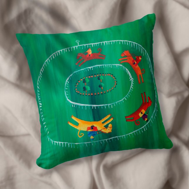 The Horse Race Modern Fine Art Acrylic Painting Cushion (Creator Uploaded)